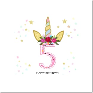 Fifth birthday candle. Four. Unicorn Birthday invitation Posters and Art